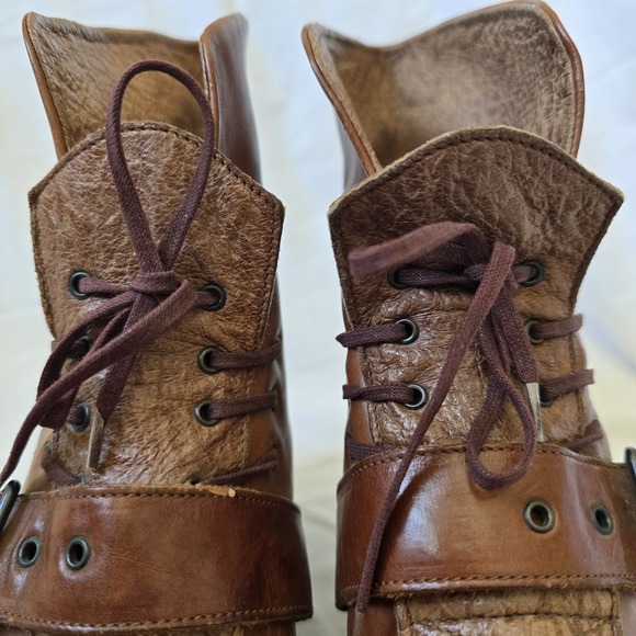 VTG Women's Witchy‎ Pointed Lace Up Leather Booties Sz 7.5 Italy Made Festival - Picture 7 of 14